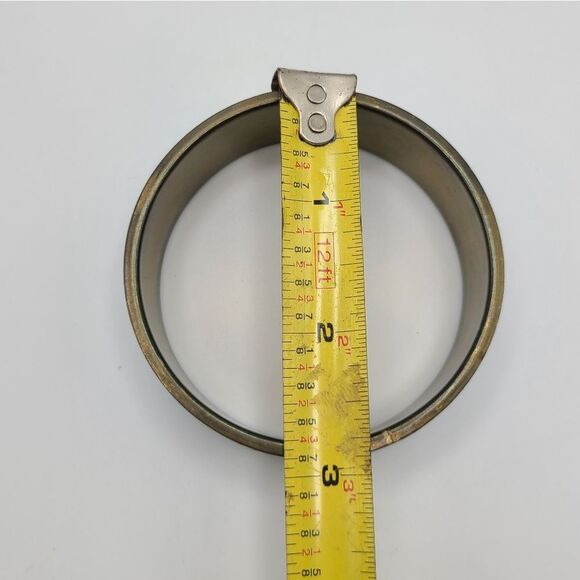 Vintage Brass Inlay Bracelet With Inlaid Blue Dyed Bone In Geometric Pattern - Picture 4 of 6